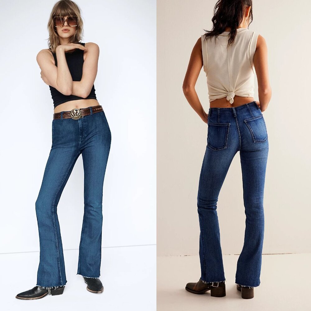 NWT New Free People We The Free Level Up Slit Slim Flare Night Sky Jeans Size 31 - Picture 2 of 13